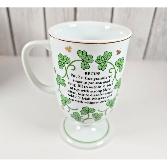 Vintage Irish Coffee Footed Mugs Set of 4 Gold Trim Shamrocks 8 oz Mugs - Picture 14 of 16